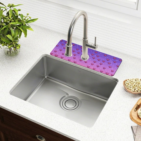Yayeee Faucet Mat for Kitchen Sink 14.7" Diatomite Long Splash Guard Pad, Pixel Love