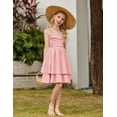 thumbnail image 2 of Oudiya Girls Summer Pink Dresses Spaghetti Strap Flowy Tiered Ruched Smocked Back Casual Beach Midi Easter Sundress,6-14Y, 2 of 6