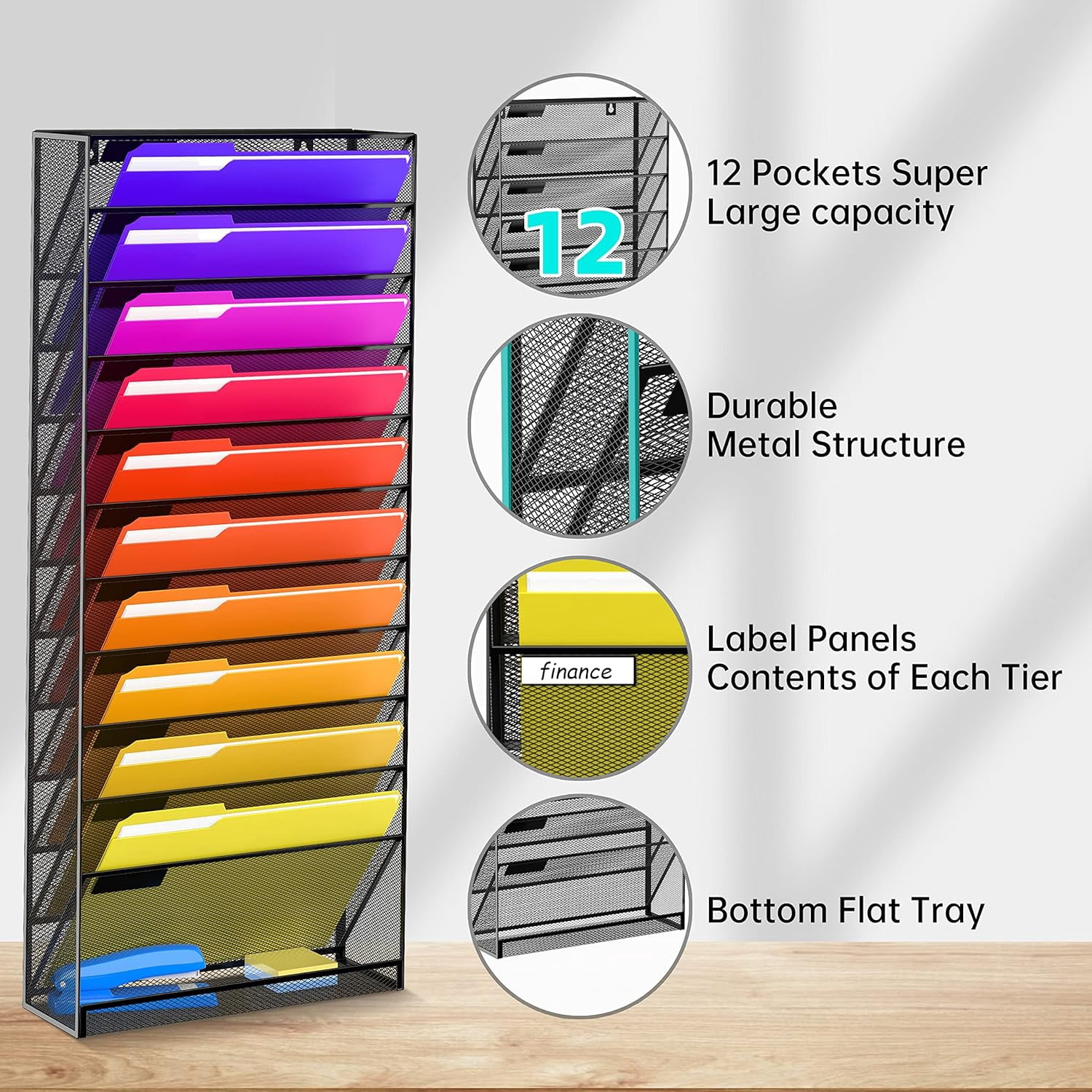 INTIGE Hanging File Organizer Wall File Holder, Wall Organizer for Papers, Folders, Magazines, Office Organization