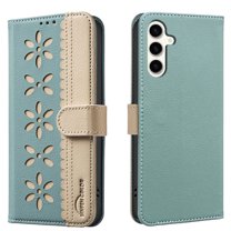 Allytechgroup Wallet Case for Samsung Galaxy S21, PU Leather Case with Credit Card Slot Magnetic Closure Floral Cutout Shockproof Protective Back Cover for Samsung Galaxy S21, Green