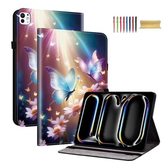 Allytechgroup Flip Cover Case for Apple iPad Pro 11 Inch 2025/2024 M5 M4, Stylish Pattern Cards Slots Stand Protective Shockproof Case with Elastic Band for iPad Pro 11 Inch M5 M4, Butterfly Flower