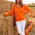 thumbnail image 4 of Women Hooded Button Front Knit Cardigan Top Drawstring Long Sleeve Loose Soft Sweater, M, 4 of 9