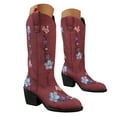 thumbnail image 1 of Bottes Cowboy Leozcaa pour Femmes Mi-Mollet Broderie de Fleurs Rétro Talon Épais Bas Bottes d'Hiver Western, 1 of 9