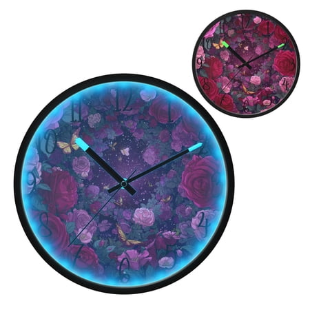 Galaxy Rose Luminous Wall Clock with Sound-Activated LED 12-Inch Silent Acrylic Timepiece for Bedroom Livingroom or Office