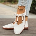 thumbnail image 6 of Miluxas Vintage Slip On Loafers Walking Shoes Retro Soft Comfortable Leather Wide Round Toe Wedge Low Heels Slip On Flats Casual Dress Flats White 9.5(43), 6 of 9