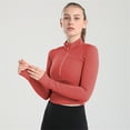 thumbnail image 3 of ZHENWEI Women's 1/2 Zip Up Lightweight Workout Athletic Crop Jacket Running Sports Outwear Slim Fit Long Sleeve Yoga Cropped Top Seamless Fitted Activewear, 3 of 6