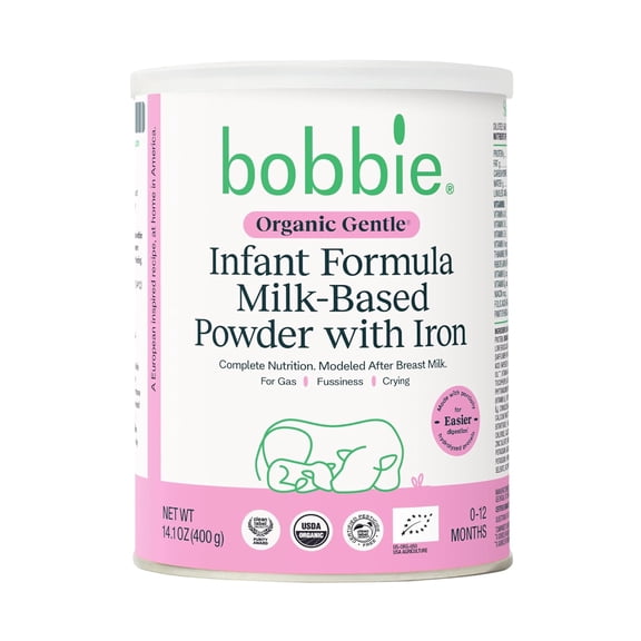 Bobbie Organic Gentle Infant Formula For Everyday Feeding, Milk-Based Powder with 1.2mg Iron, Lactose Recipe, Certified USDA Organic, 14.1 oz Can