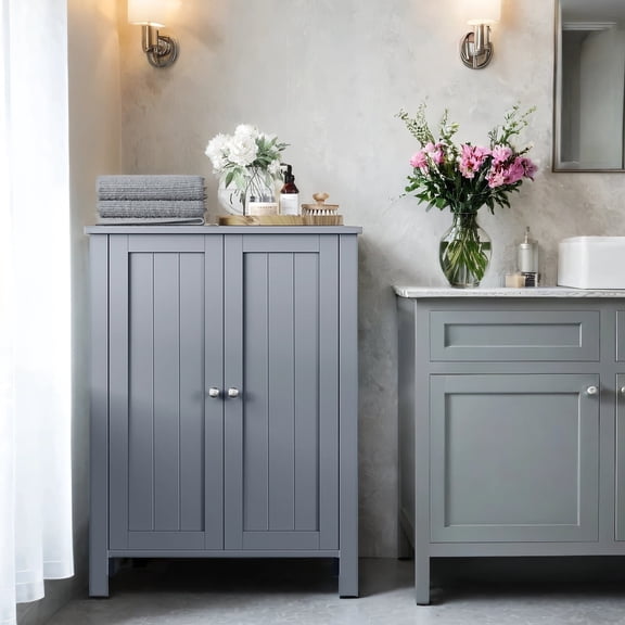LEDREM Bathroom Cabinets Freestanding, Bathroom Storage Floor Cabinet with Doors and Adjustable Shelves, Dove Grey