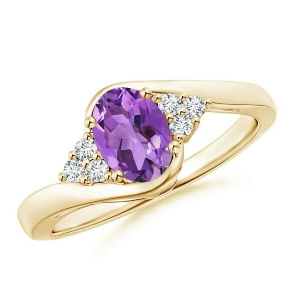 Oval 1.00 Ctw Amethyst Solitaire Accents 925 Silver Yellow Plated Women Ring Size US- 5.5