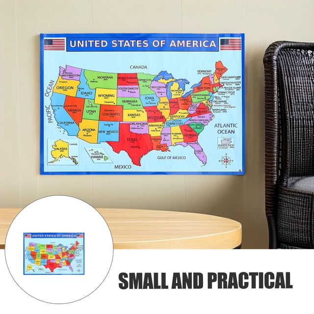 TEHAUX Usa Map for Wall Display Featuring Detailed States and Cities High Definition Print for Classroom and Home