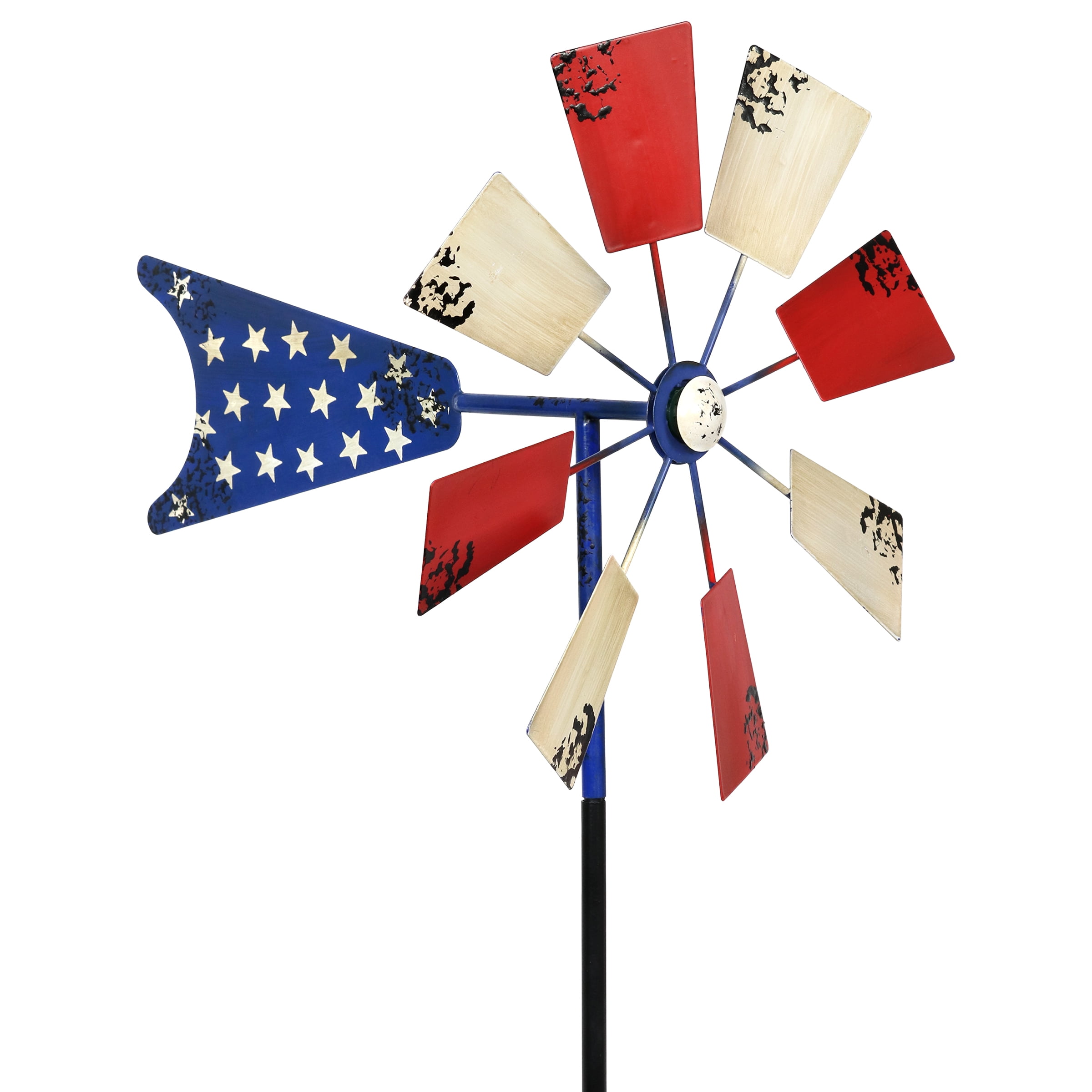 Exhart Patriotic Windmill Wind Spinner Garden Stake, 12 by 54 inches, Metal, Multicolor USA