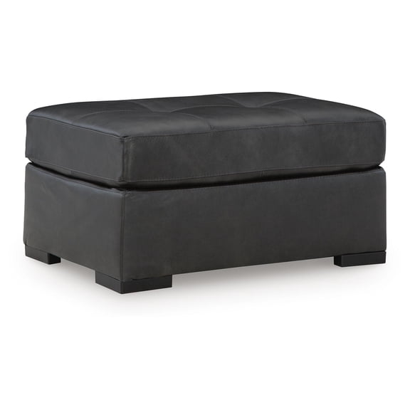 Signature Design by Ashley Brindley Pier Oversized Accent Ottoman, Top Grain Leather Cushion, Fog Black