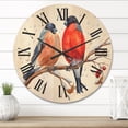 thumbnail image 2 of Designart 'Two Bullfinches On A Hawthorn Branch with Snowfall In Winter' Traditional Wood Wall Clock, 2 of 5