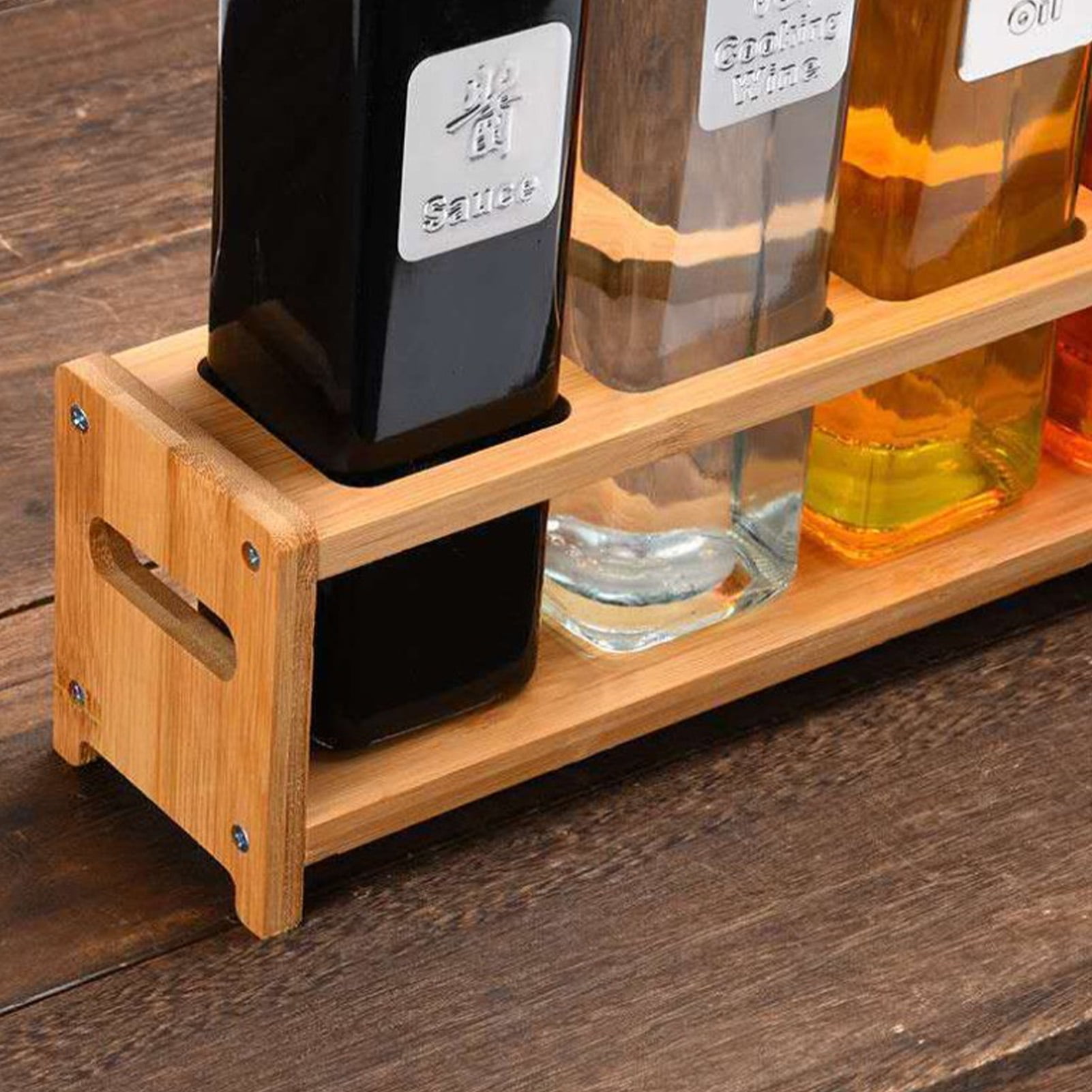 Oil Bottle Rack,Wooden Kitchen Spice Organizer Shelf Rack with