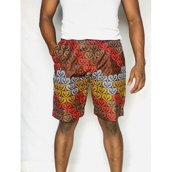 6Aprilmen Brown Ankara Casual Shorts Classic Relaxed Drawstring Cotton Drawstring Waist Beach Casual Shorts with Pockets Sz 32