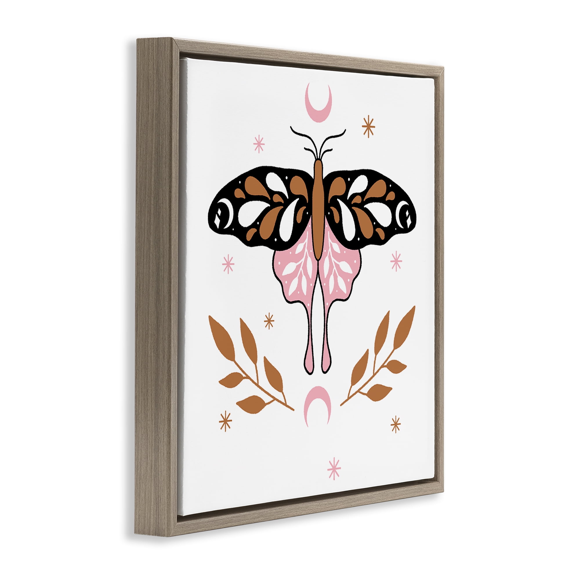 Stupell Industries Moth & Crescent Moons Animals Painting Brown Floater Framed Canvas Art Print Wall Art, 18 x 18