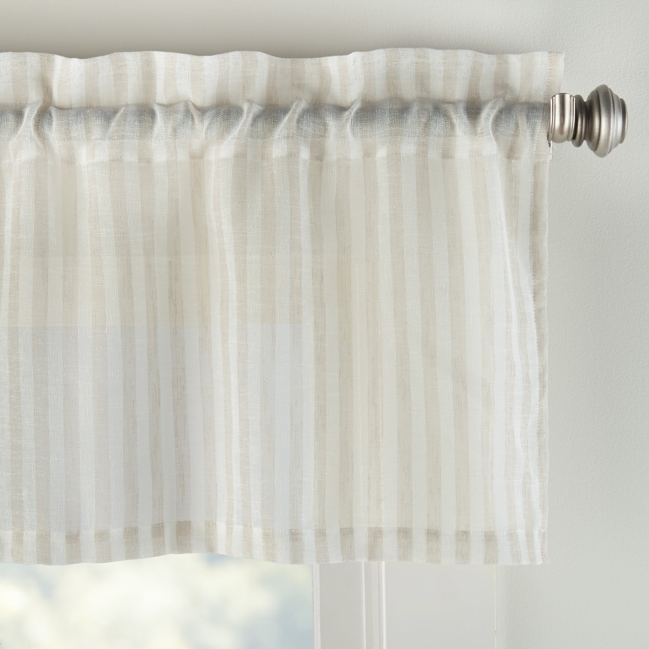 Mainstays Light Filtering Rod Pocket Stripe Curtain Tier and Valance Set, 3pc, 56"x36", Beige