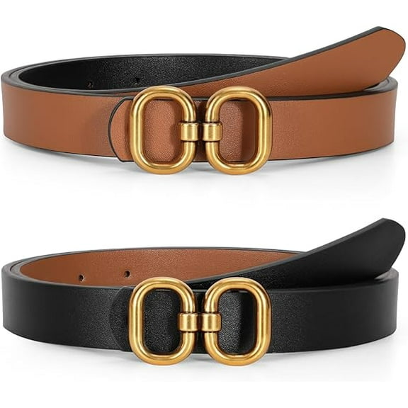 Reversible Leather Belt for Women with Gold Buckle Ladies Leather Belt for Jeans Pants