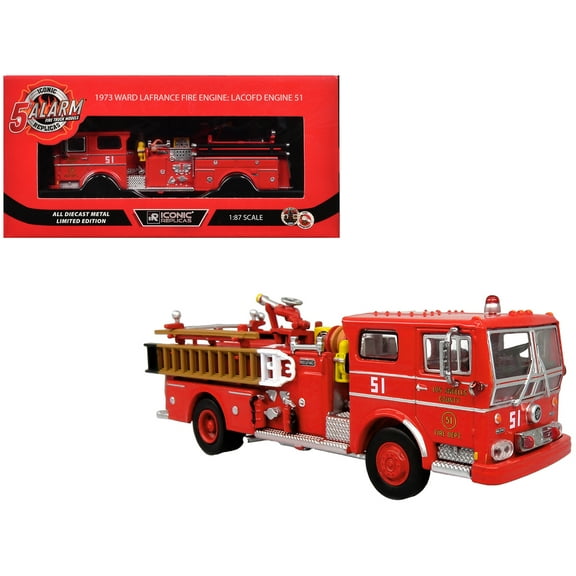 1973 Ward LaFrance Fire Engine "LAFD Engine 51" Red "5 Alarm" Series Limited Edition 1/87 (HO) Diecast Model