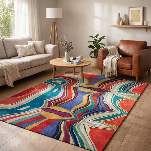 Area Rug 5x7 – Geometric Hand Tufted Carpet for Living Room & Hallway | Soft Rectangle Rug, Home Décor