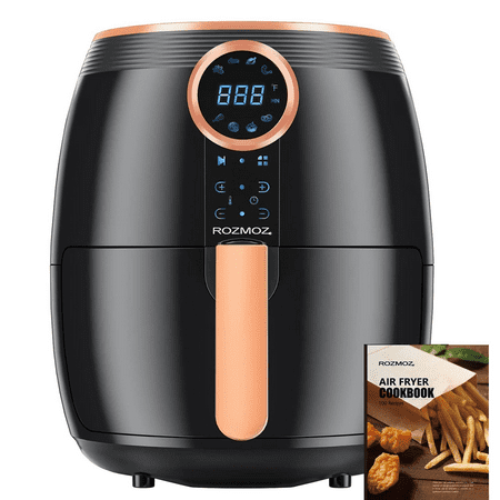 

Rozmoz 5.2Qt Air Fryer 8 Preset Oil-Less Frying Modes Quickly Heating with Air Fryer Cookbook Black
