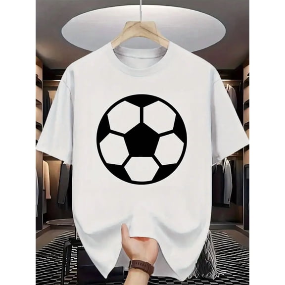 White Soccer Print T-Shirt | Casual Short Sleeve Tee for Men and Women, Crew Neck, Regular Fit, Medium Stretch, All-Season Comfort, S-XXXL