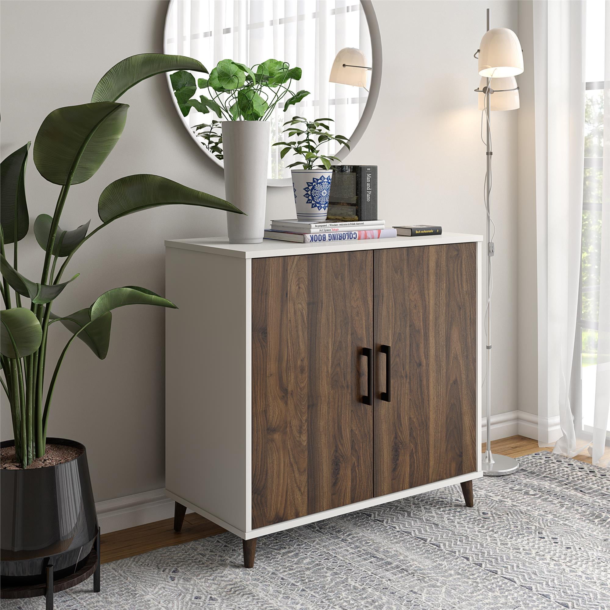 Accent Storage Cabinet w/ 2 Door 1 Adjustable Shelf Wood Black Chest Furniture 