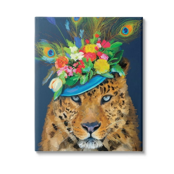 Stupell Industries Cheetah with Feather Hat Animals & Insects Painting Gallery Wrapped Canvas Art Print Wall Art, 16 x 20