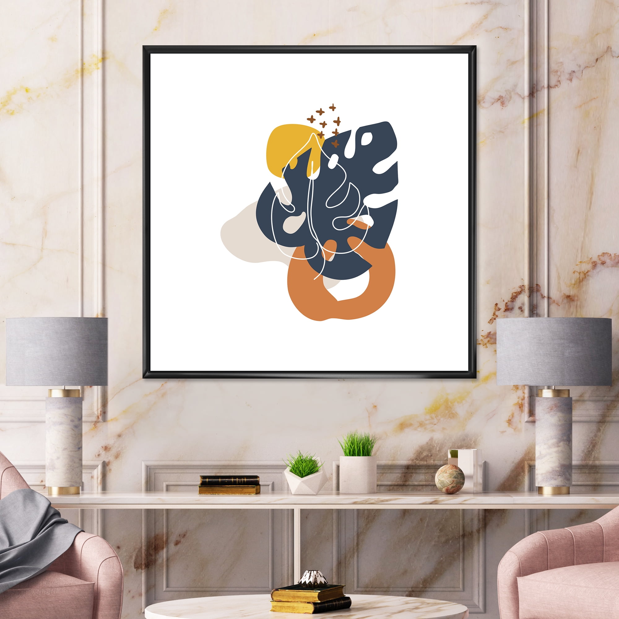 Designart 'Abstract Minimal Shapes Under Flowers IX' Modern Framed Canvas Wall Art Print