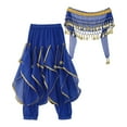 thumbnail image 3 of Alvivi Kids Girls Ballet Belly Yoga Dance Harem Pants Arabic Halloween Ruffle Trousers with Hip Scarf Royal Blue 9-12, 3 of 7