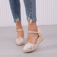 thumbnail image 2 of Espadrilles for Women Sequin Mesh Closed Toe Wedge Sandals Classic Summer Beach Vacation Casual Heels with Ankle Strap Beige Size 7.5, 2 of 6