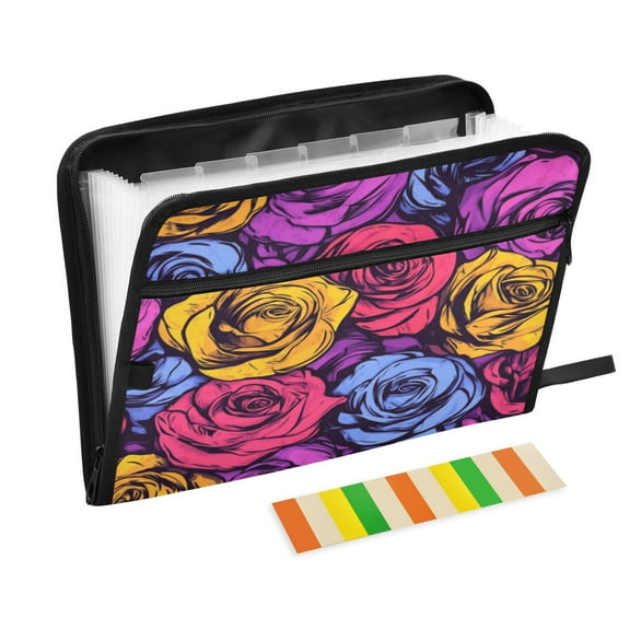 Organ Folder 14.2 x 0.8 x 10.6 Inches 13 Separate Pockets A4 Size Documents Folder A Sort Storage File Manager For The Home Office Colorful Roses Seamless1