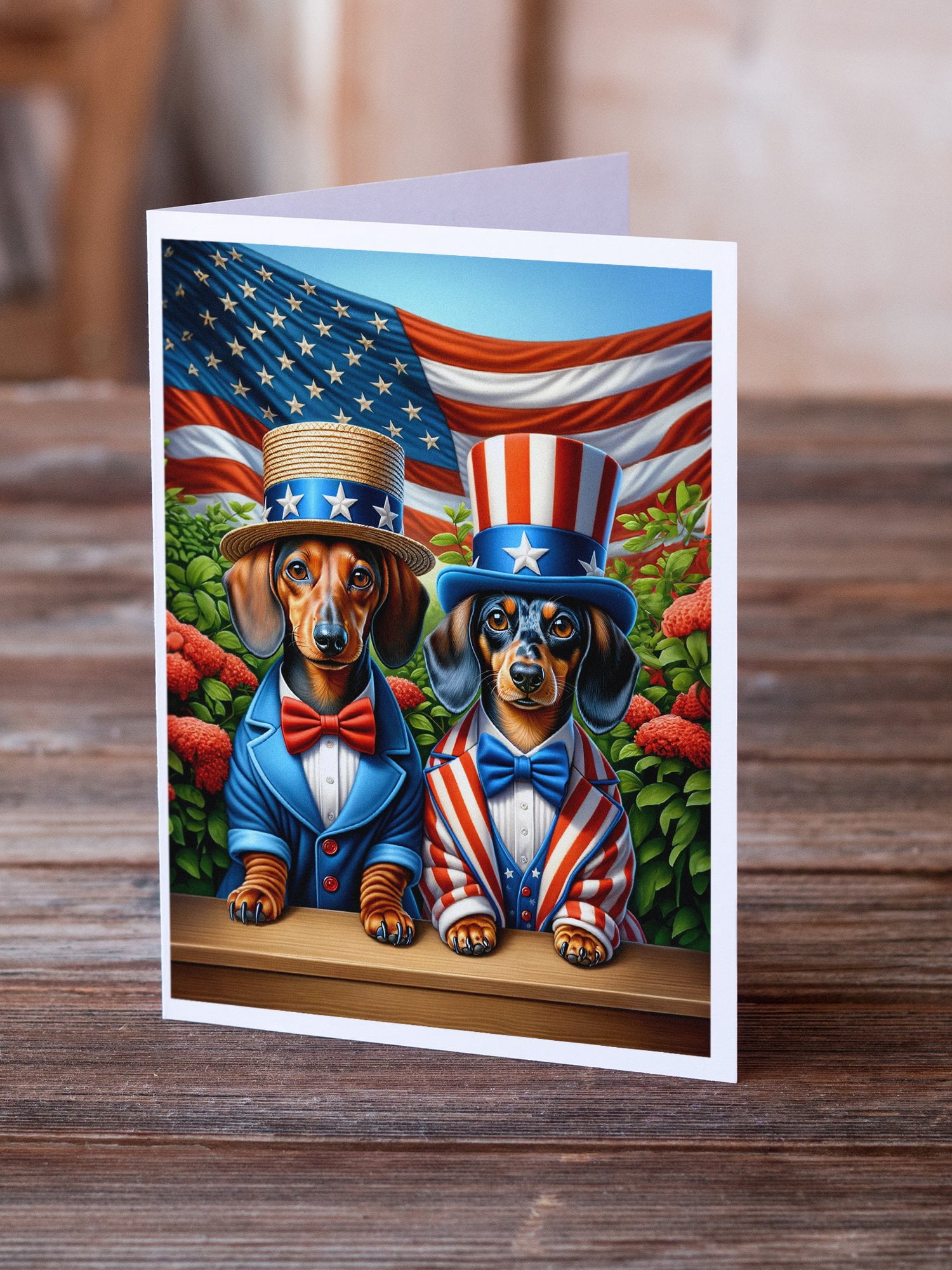 All American Dachshund Greeting Cards Pack of 8 7 in x 5 in