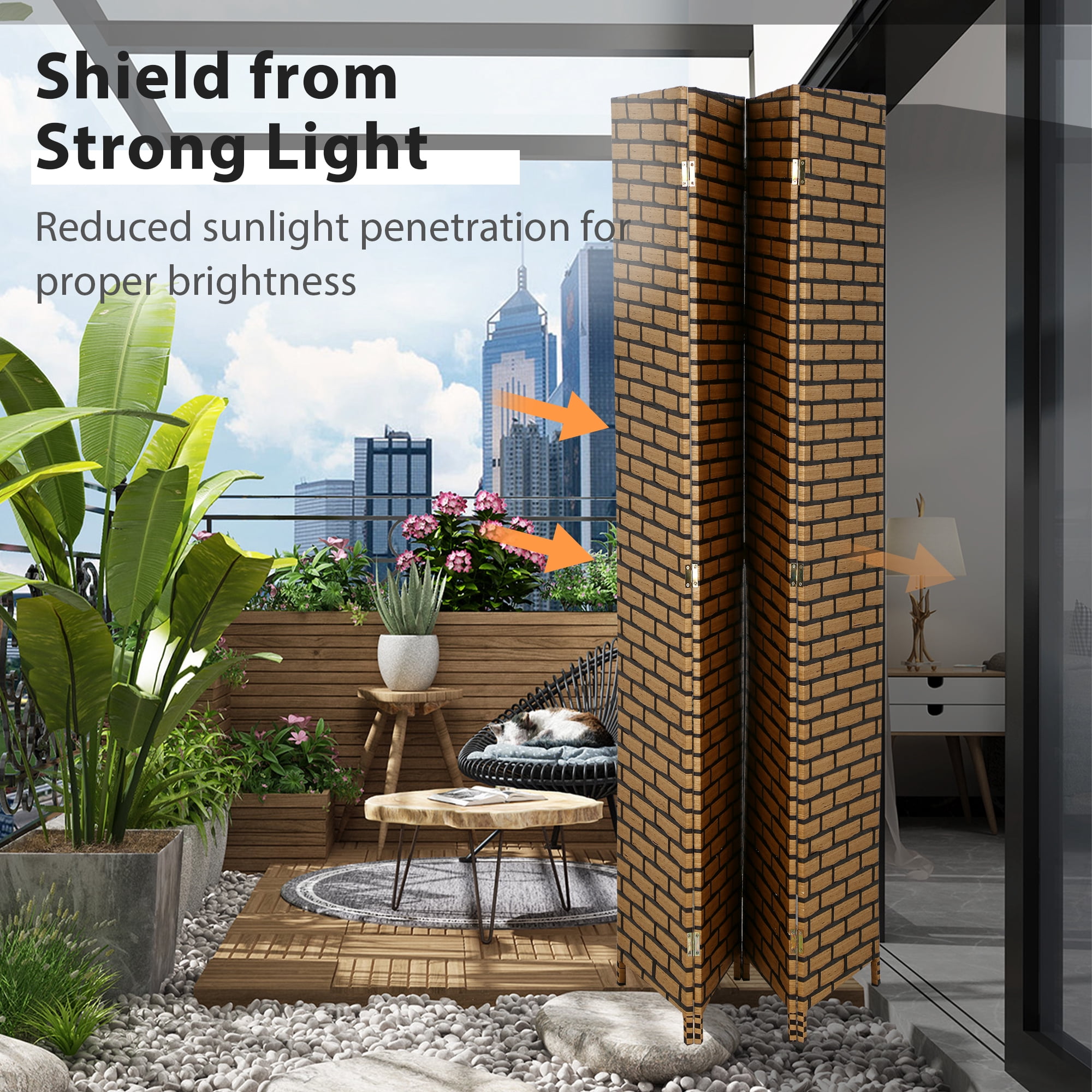 CL.HPAHKL 4 Panels Room Divider and Folding Privacy Screen, 6 ft Tall Wood Mesh Hand-Woven Design Wall Divider, Partition Room Dividers for Home Office Restaurant Bedroom