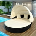 thumbnail image 1 of Family Set Outdoor rattan daybed sunbed with Canopy Wicker Furniture, Round Outdoor Sectional Sofa Set, black Wicker Furniture Clamshell Seating with Washable Cushions, 1 of 9