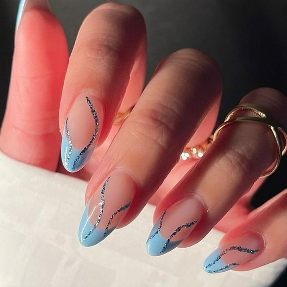 Yoyauz Coffin Pressed Nails Fake French Nails Full Coverage Acrylic Fake Nails for Ladies & Girls 24PCS