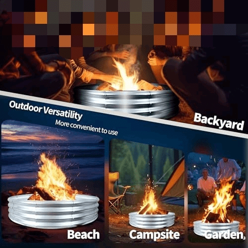60 Inch Fire Pit Ring 5FT Galvanized Steel Burn Barrel,12" Raised Heavy Duty Wood Burning Fire Pits,Heat Resistant Campfire Ring with Spark Guard, for Outdoor Backyard, Patio & Camping Use