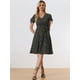 thumbnail image 3 of Vestido floral acampanado con cuello en V y puños con cinturón para mujer Allegra K Negro S, 3 of 6