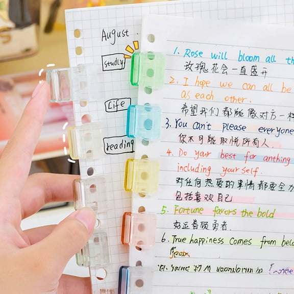 10Pcs Transparent Paper Clip Pusher Reusable File Clips for Students Office No-Punch Binding Document Organizer