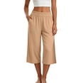 thumbnail image 2 of Bloomae Women's Capri Pants Lightweight Loose Fit Casual Palazzo Capris Elastic High Waisted Wide Straight Leg Comfy Lounge Cropped Trousers with Pockets, 2 of 5