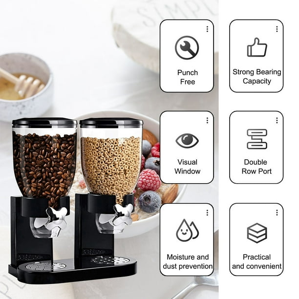 Dispenser Cereali Doppio - Contenitore Cereali Con Dosatore, Nero, Per Cucina