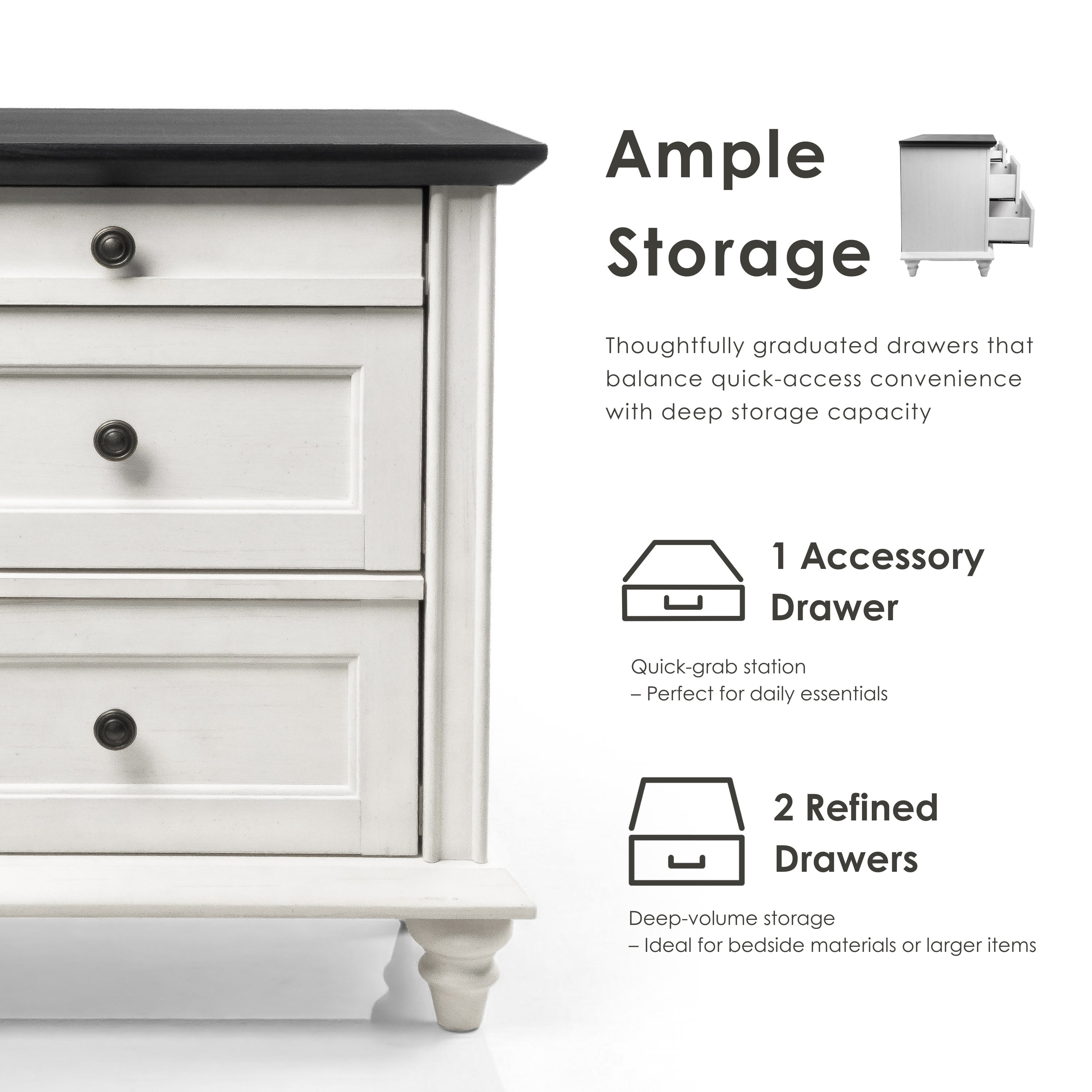 Furniture of America Calix Traditional Wood 3-Drawer Kids Nightstand, White