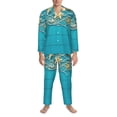 thumbnail image 3 of Picia Seashells And Fishing Net On Blue Wooden Table Pattern Men’s Long-Sleeve Sleepwear Set - Soft 2-Piece Loungewear with Pockets, Comfy PJs for Relaxing Nights-Large, 3 of 7