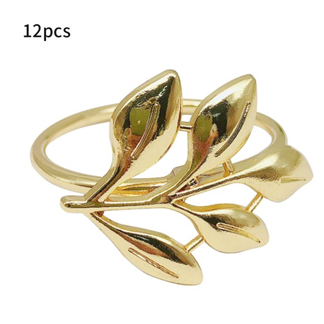 Anillos de servilleta Forma de hoja Servilleteros de banquete Decoración de metal Hebillas de toalla, Oro 12pcs Kearding HA005464-01