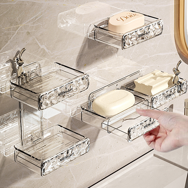 Caja de jabón sin perforaciones montada en la pared Escurridor de baño de alta gama para el hogar Jabonera de pared Caja de jabón de doble capa