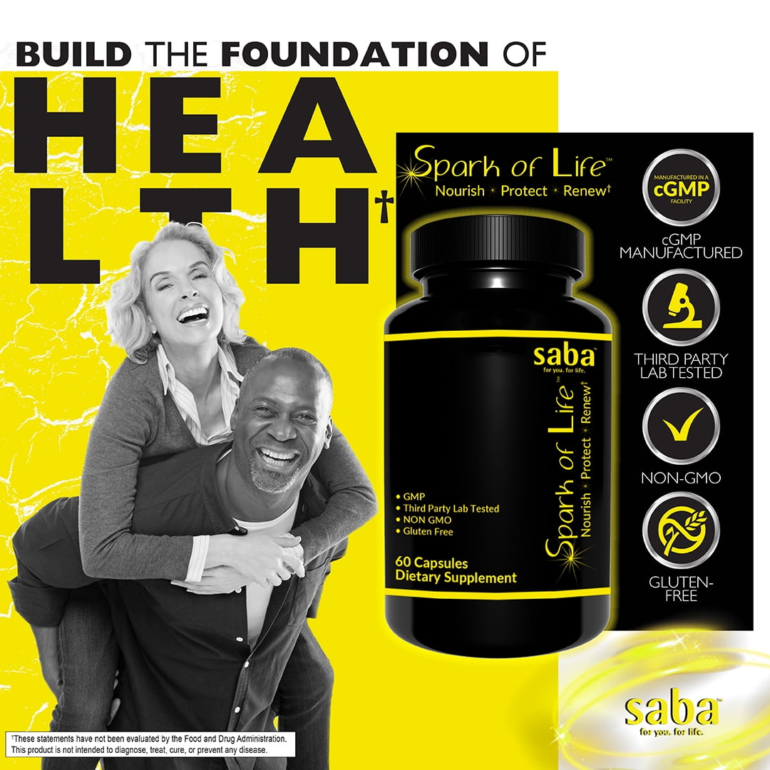 Saba Spark of Life™ - nourish, protect, and renew cellular health - Daily Multivitamins For Men & Women - 60 Veggie Caps