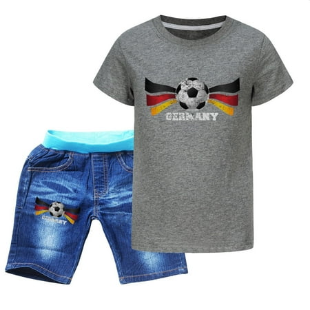 

WUDATI Toddler Boys Girls Set Halloween Chistmas Toddler Girls Boys Winter Children s Sportswear T Shirt + Trousers Short Sleeve + Jeans Football Print Germany