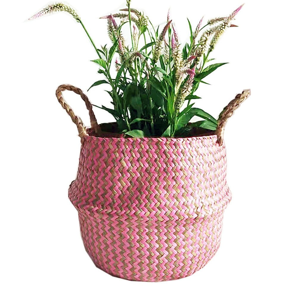 Seagrass Wicker Basket Flower Pot Folding Basket Storage Basket Decoration 