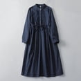 thumbnail image 3 of Wdfiry Women's Cotton Linen Dress Belted Button Long Sleeve Dress Printing Pleated Casual Midi Dresses, 3 of 8