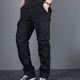thumbnail image 4 of Pantalones largos para hombre con cierre de velcro, cintura elástica, cordones, múltiples bolsillos, tirantes en las piernas, pantalones deportivos de licra., 4 of 7